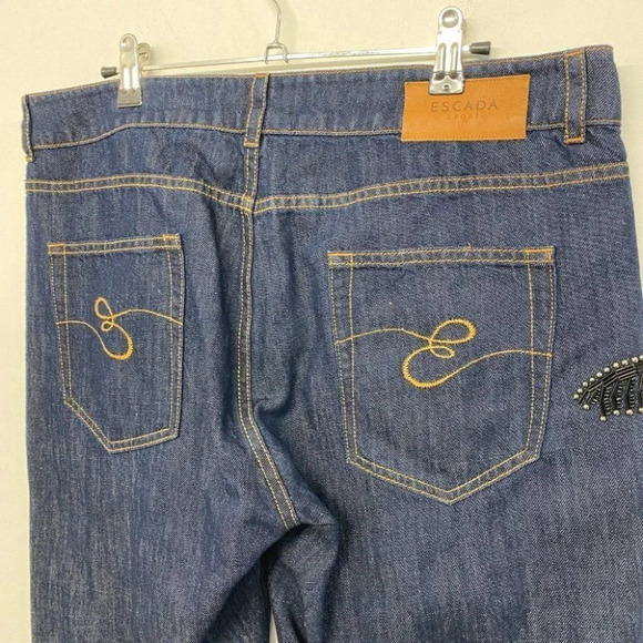 Escada Sport Sexy Boyfriend Palm Tree Beaded Embellished Blue Jeans 40/10 - Picture 5 of 9